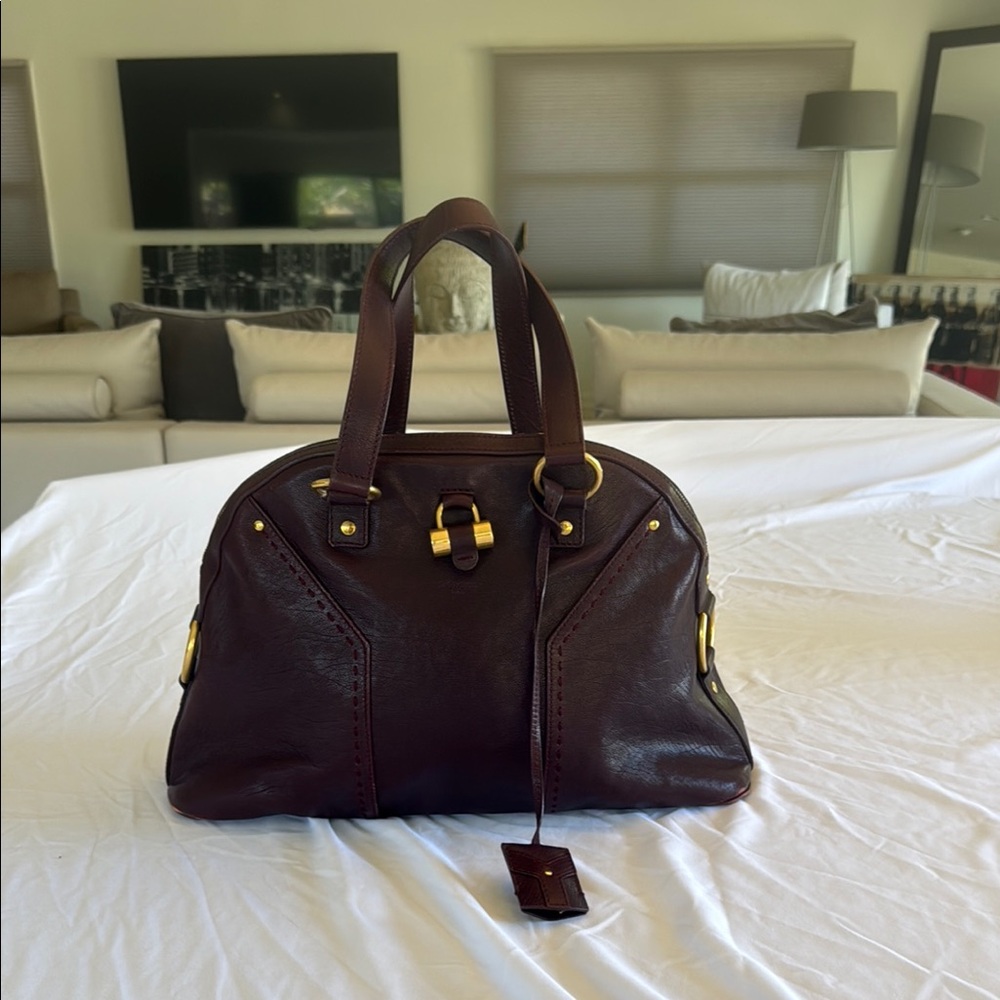 Yves Saint Laurent Dark Brown Shoulder Bag with Gold Accents